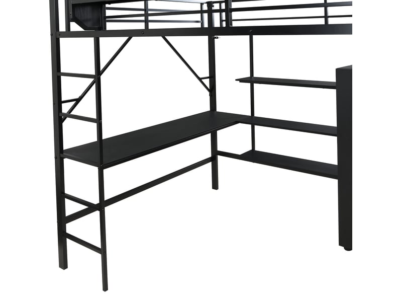 Lit mezzanine enfant 140x200 cm – noir – bureau, armoire et rangements intégrés, sommier métallique - sans matelas - Conforama D