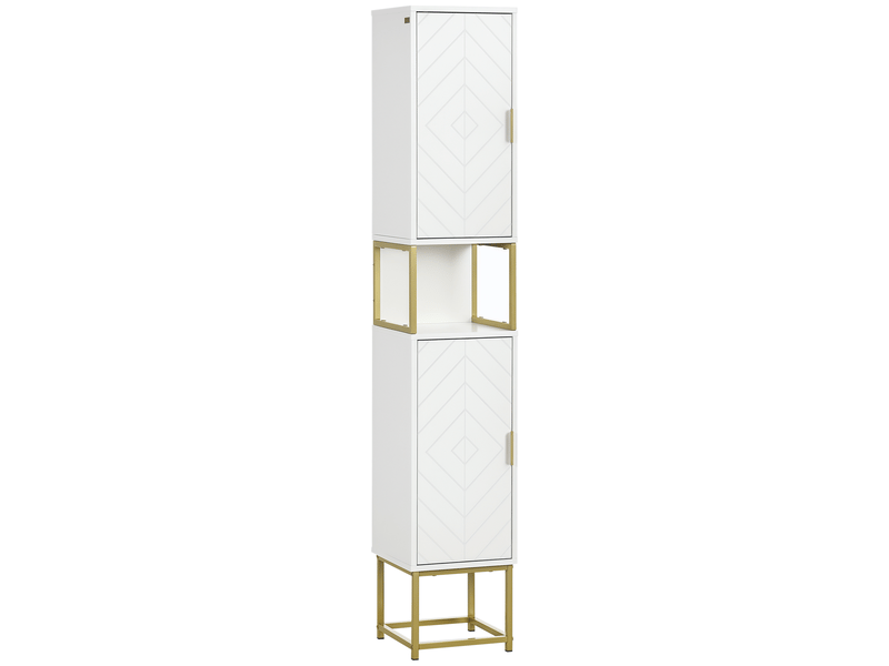  Colonne de rangement pour salle de bain avec niche et 2 placards, étagère réglable, pieds en acier  - Conforama A