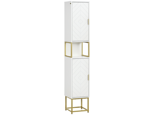 Colonne de rangement pour salle de bain avec niche et 2 placards, étagère réglable, pieds en acier