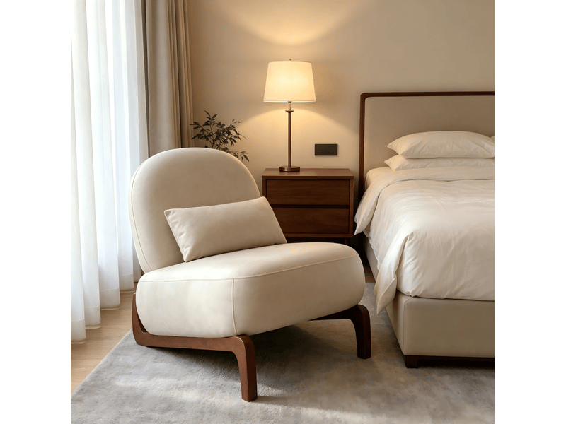  Fauteuil d'appoint sans accoudoirs camel en tissu et bois  - Conforama B