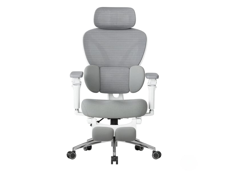  Fauteuil de bureau ergonomique gris avec repose-pieds, appui-tête et soutien lombaire  - Conforama A