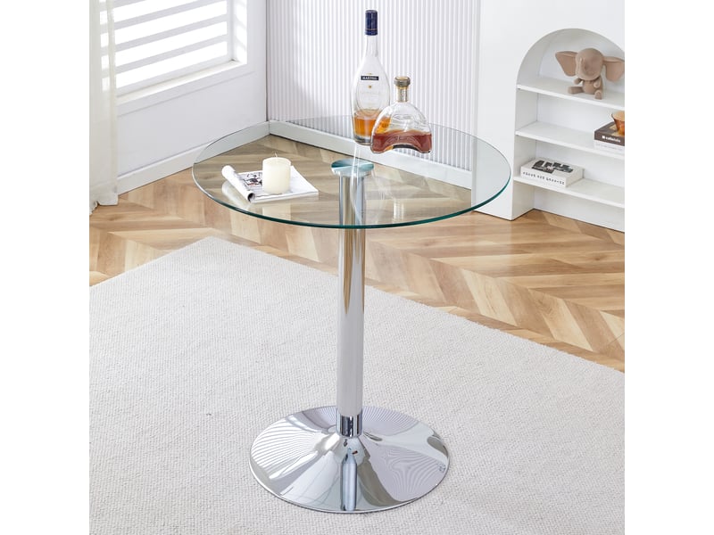  Table basse - design moderne avec plateau en verre et structure métal argenté, transparent, 89x89x92 cm  - Conforama B