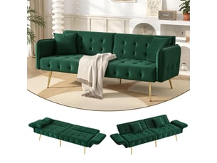 Canapé droit convertible <strong>MERAX</strong> <strong>canapé vert</strong> 2 places Tissu vert