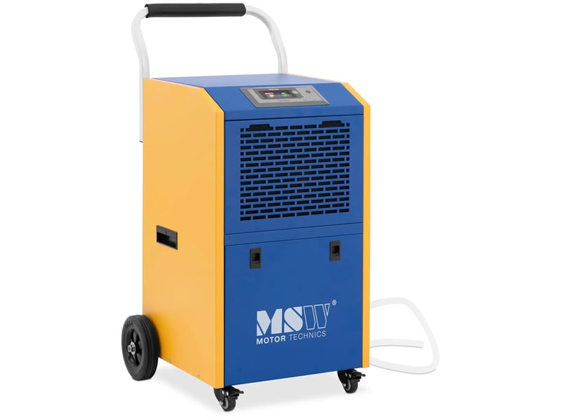  Déshumidificateur professionnel 60 litres par jour 90 m² 480 m³h 7,5 l avec poignée caoutchouc tôle d'acier bleu jaune 14_0008880  - Conforama A
