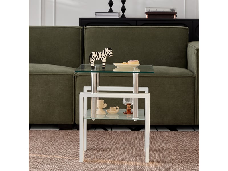 Lot de 2 tables d'appoint carrés en verre trempé transparent avec tablette  - Conforama B