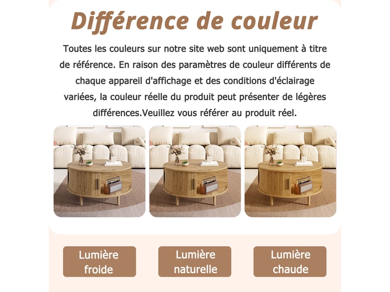  Table basse ronde avec rangement, plateau relevable, effet chêne, 80 x 80 x 59 cm  - Conforama W