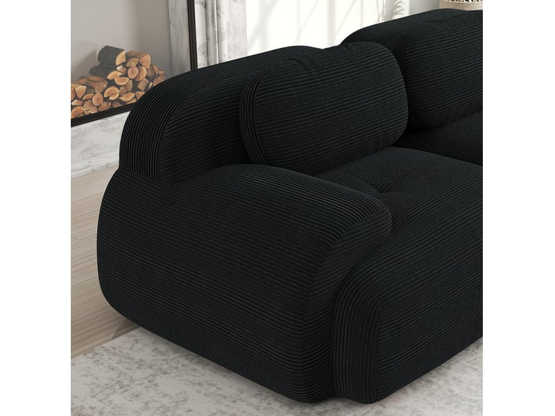 Canapé droit modulaire 2 places en velours côtelé noir, sans cadre, confort souple pour votre salon au quotidien - Conforama D