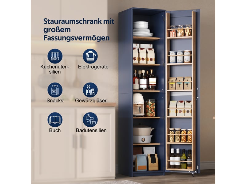  Armoire de cuisine haute, meuble de rangement bleu 40x40x183cm. Sans matelas inclus.  - Conforama D