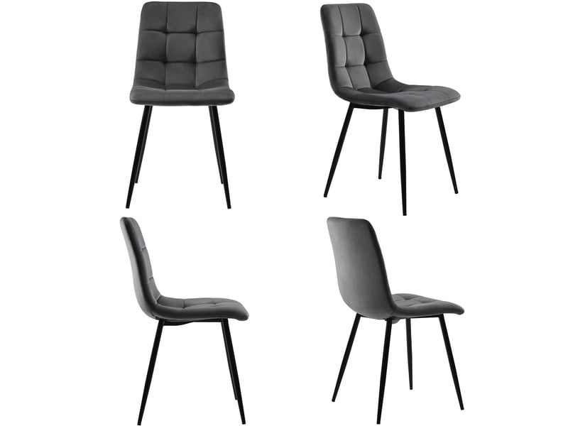  Ensemble table ronde avec 4 chaises, plateau effet marbre blanc 80 × 80 × 75 cm, sièges rembourrés en velours gris  - Conforama R