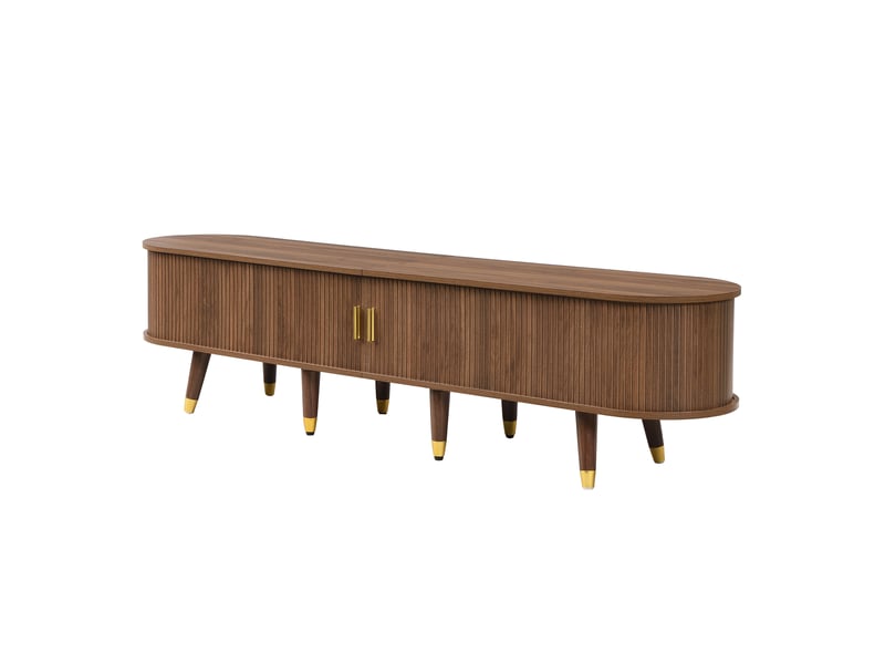  Meuble tv 175 cm style campagne, portes coulissantes en rotin, effet noyer, mdf, rangements spacieux  - Conforama A