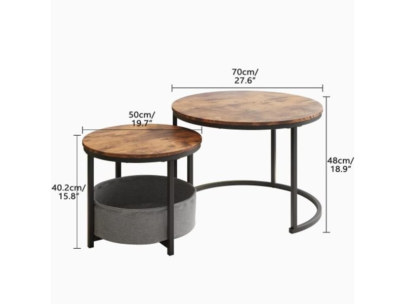  Tables basses rondes gigognes 2 pièces, style industriel, métal et bois, avec rangement, salon  - Conforama C