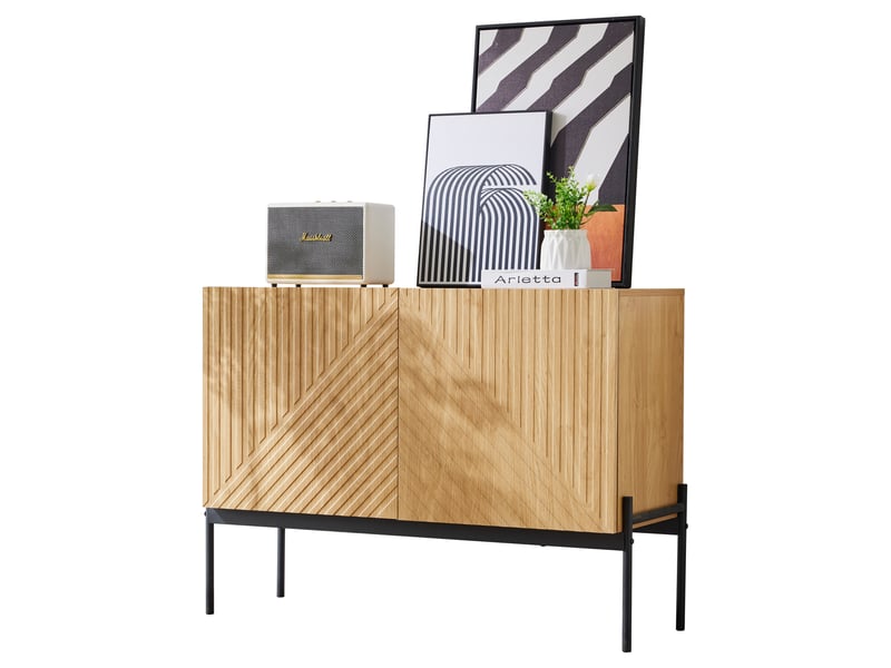 Buffet avec étagère réglable, cadre métal, pour salon en panneaux de particules 100×40×75 cm naturel  - Conforama A