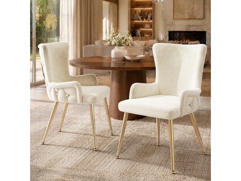  Chaises de salle à manger lot de 2 avec pieds en métal doré - lpospi - usage salon ou chambre, velours - beige  - Conforama C