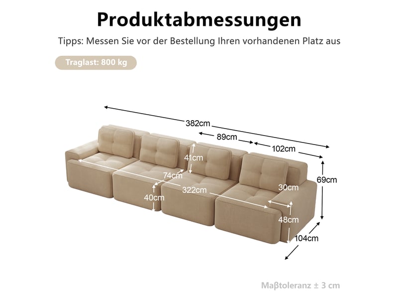  Canapé modulable 4 places en velours côtelé beige 382x104x69 cm W3325S00140 - Conforama C