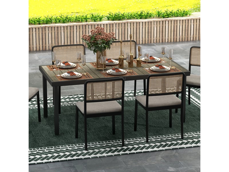  Table de jardin rectangulaire, table à manger extérieure aluminium marron 190x90x74cm  - Conforama C
