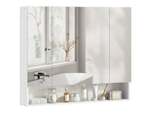 Miroir de salle de bain avec armoire à 3 portes à fermeture douce et étagères réglables, 90 x 15 x 75 cm, blanc