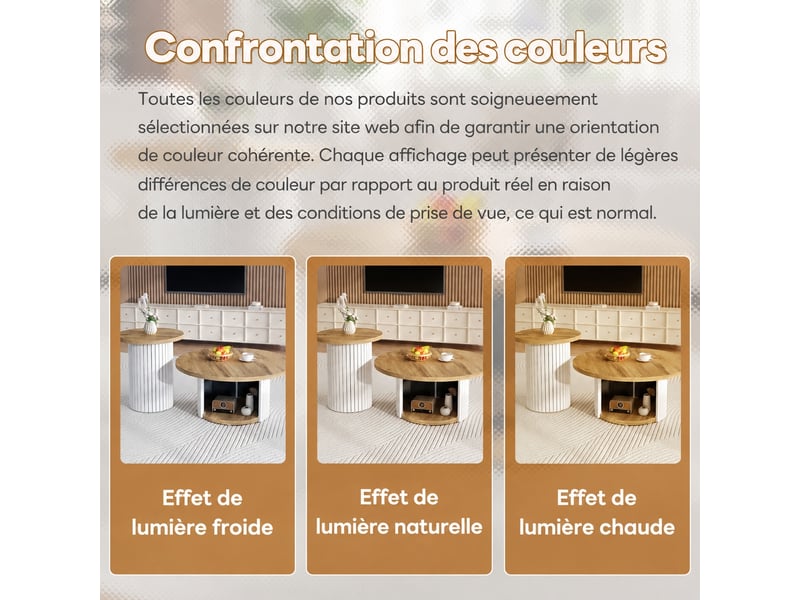  Ensemble de 2 tables basses rondes en mdf effet bois naturel avec rangement, ø 75 et 45 cm  - Conforama E