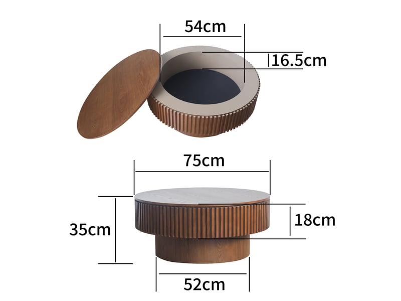  Table basse ronde avec espace de rangement dissimulé et style moderne pour salon, 75 cm, en mdf et bois, noyer  - Conforama D