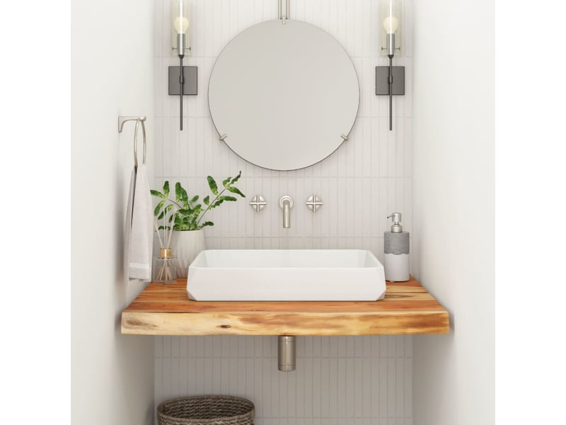  Comptoir de salle de bain, plan de travail 80x60x2,5 cm rectangulaire acacia cf65776  - Conforama B