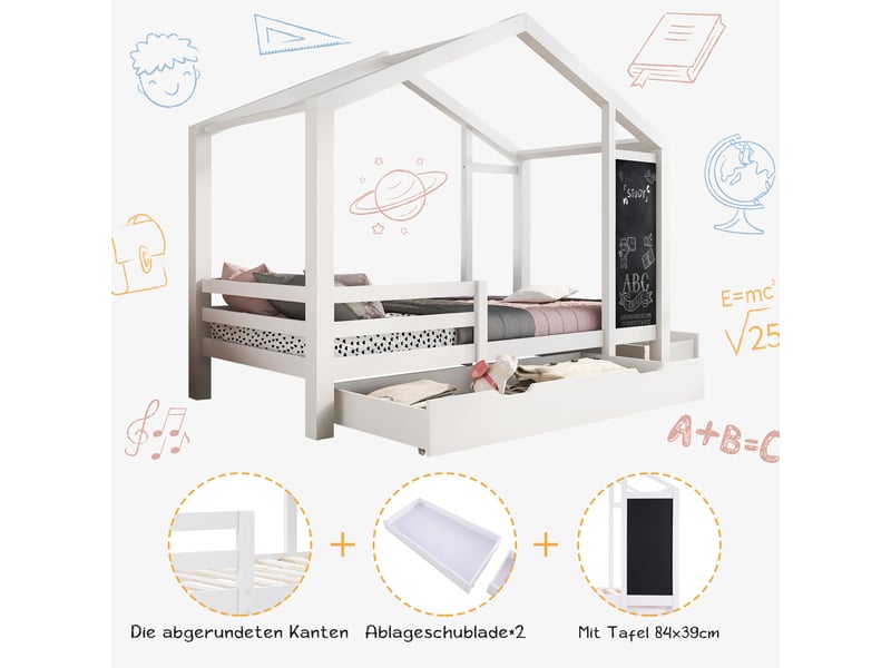  Lit en bois massif blanc 90x200 cm  - Conforama C