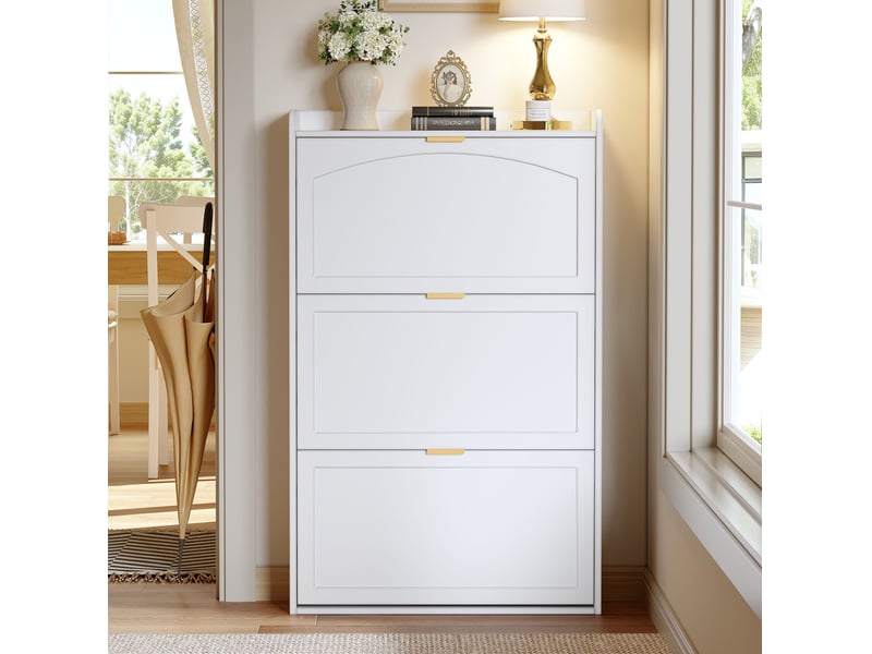  Meuble à chaussures avec 3 abattants, rangement compact pour entrée, en panneau de particules blanc 76 × 23 × 118 cm  - Conforama B
