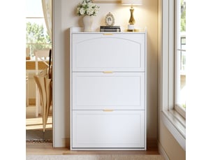Meuble à chaussures avec 3 abattants, rangement compact pour entrée, en panneau de particules blanc 76 × 23 × 118 cm
