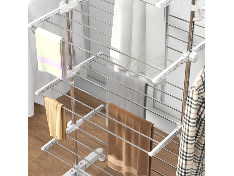  Étendoir à linge mobile 142 x 55 x 172 cm – blanc – pliable, sur roulettes, avec verrouillage  - Conforama E