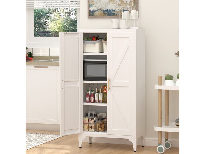  Armoire métallique blanche 2 portes avec étagères réglables, rangement cuisine et bureau  - Conforama D
