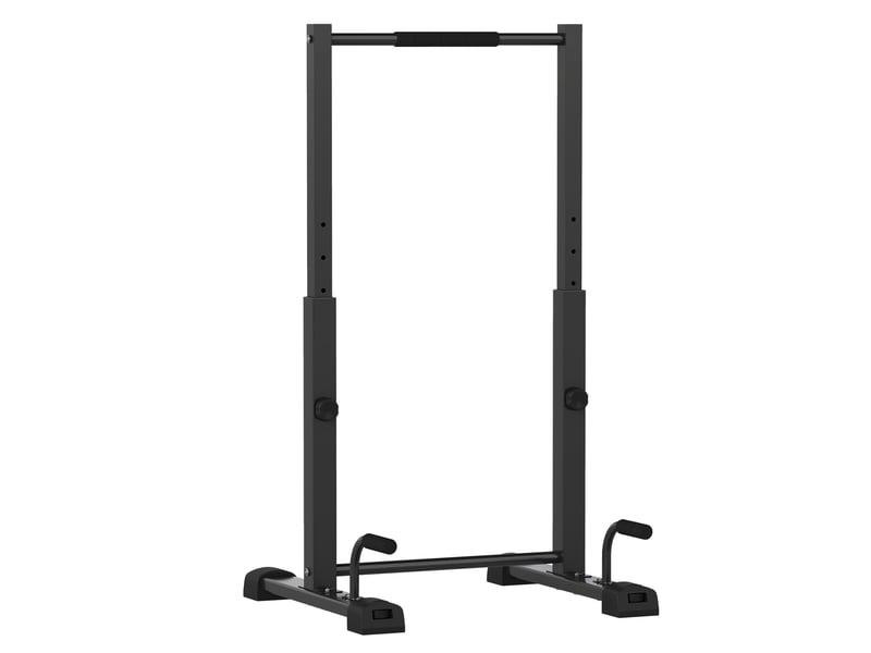Station de dips réglable 65 x 63 x 93 à 117 cm noire en acier, capacité 540 kg, 4 poignées de pompes - Conforama A