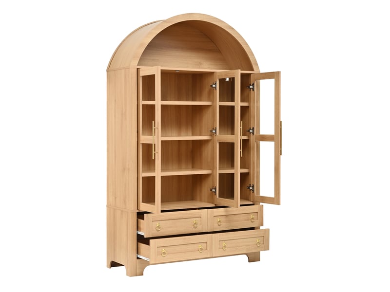 Buffet haut 3 portes vitrées et 4 tiroirs 110x40x185 cm coloris naturel - Conforama E