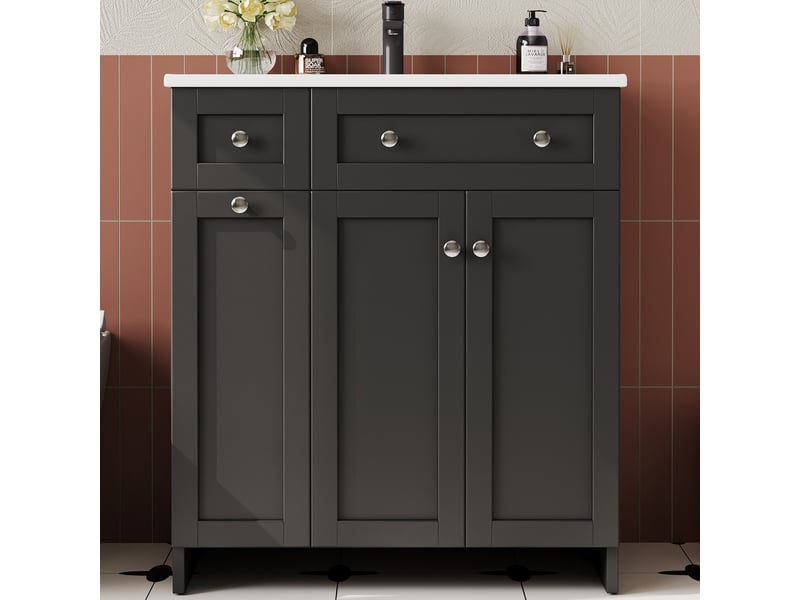 Meuble vasque noir avec lavabo intégré, tiroirs et charnières amorties 76 cm - Conforama B