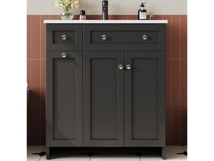 Meuble vasque noir avec lavabo intégré, tiroirs et charnières amorties 76 cm