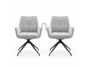 Lot de 2 chaises de salle à manger pivotantes à 360° gris clair et noir en tissu et métal