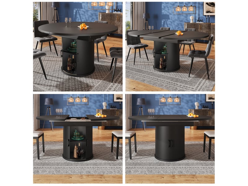  Table à manger extensible, 118x118x76,8 cm, ronde à ovale, salle à manger, design moderne, pratique, mdf, coloris noir  - Conforama D