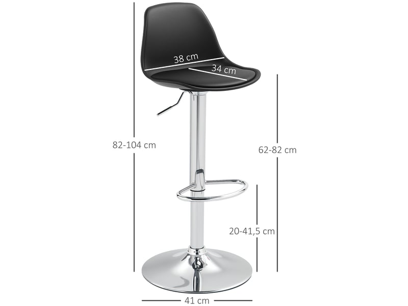  Lot de 2 tabourets de bar réglables en hauteur noir similicuir, pivotants 360°, dossier et repose-pieds  - Conforama C