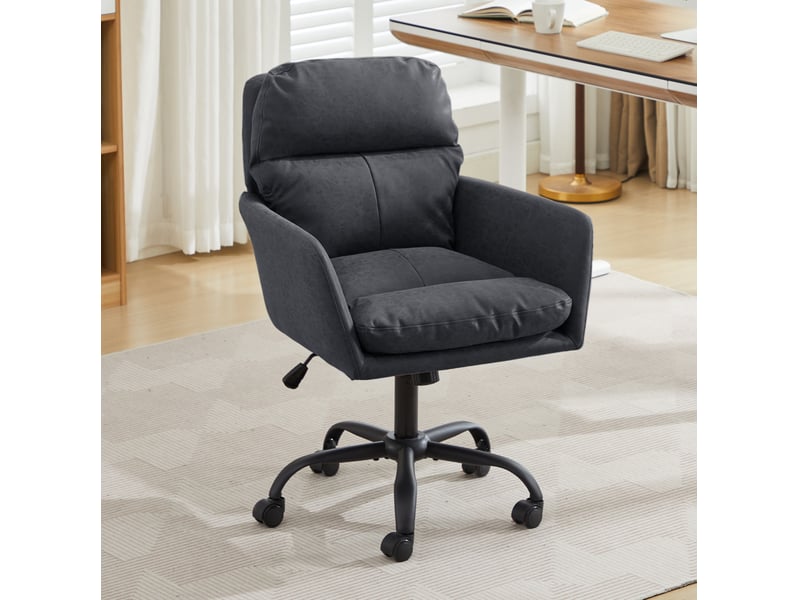  Fauteuil de bureau noir réglable en hauteur en cuir régénéré, structure métal et assise rembourrée confortable  - Conforama B