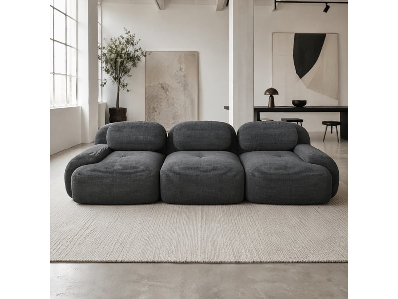 Canapé modulable modenvie 3 places sans cadre en velours côtelé gris 298 x 103 x 70 cm - Conforama E
