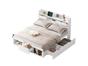 Lit avec rangement 140x190 cm <strong>KORFEE</strong> <strong></strong> coloris blanc