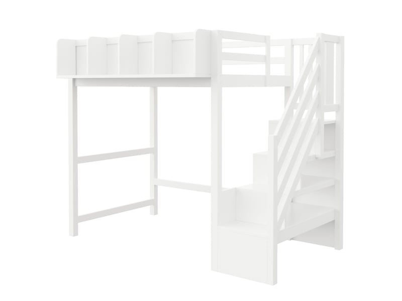 Lit mezzanine enfant 90x200 cm – blanc – led, rangements ouverts et échelle sécurisée - sans matelas - Conforama D