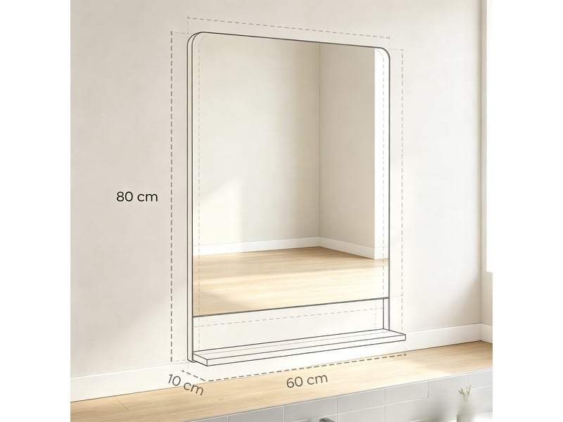  Miroir mural rectangulaire 80 × 60 cm avec cadre métal et bois, pour salon, salle de bain et couloir  - Conforama C