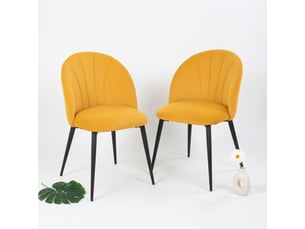 Lot de 2 chaises de salle à manger rembourrées, dossier coquille en velours jaune, dimensions 52x55x79 cm