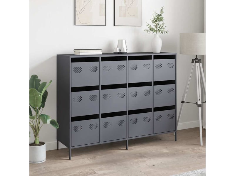  Buffet - bahut - meuble de rangement anthracite 135x39x103,5 cm acier laminé à froid  - Conforama C
