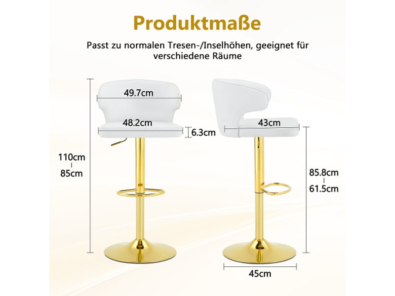  Lot de 2 tabourets de bar avec dossier - hauteur réglable, pivot 360°, socle large, repose-pieds - tabouret cuisine  - Conforama C