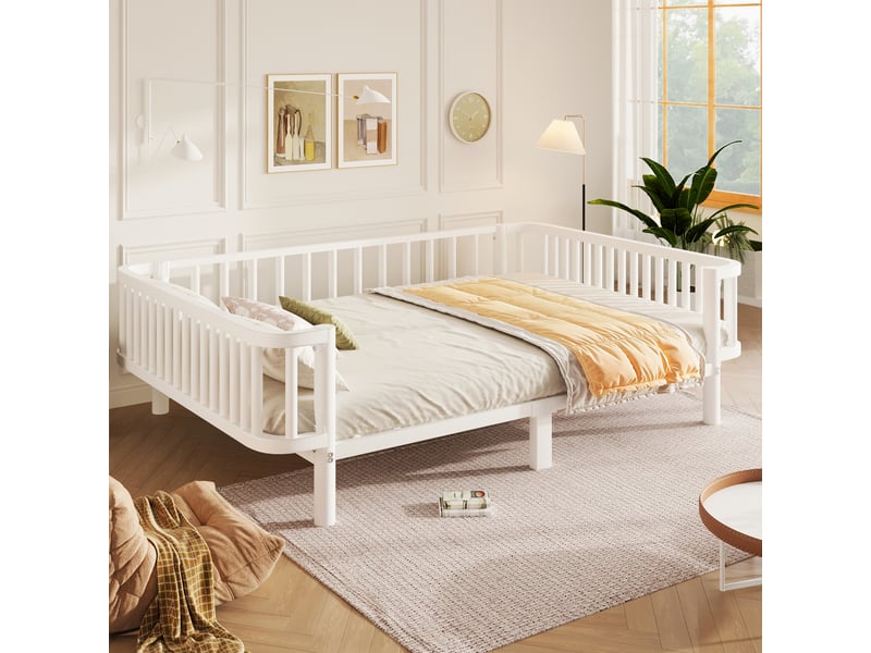  Lit banquette 140x200 cm, lit de jour avec sommier à lattes en acier, structure en métal, blanc evarich - Conforama B