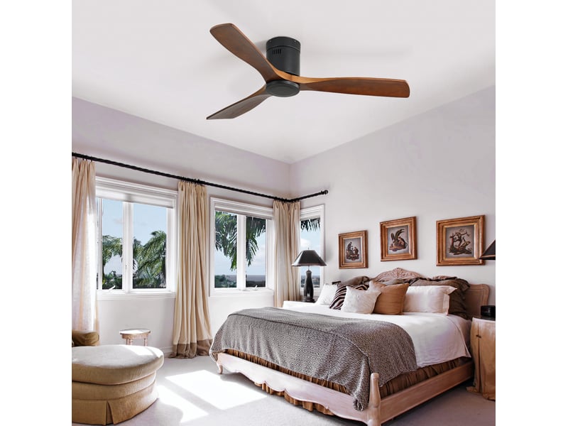  Ventilateur de plafond 132 cm noir avec 3 pales en bois et moteur dc réversible  - Conforama D