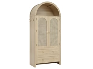 Armoire de rangement 80x40x180 cm avec portes en cannage rotin, style arqué, 2 tiroirs et étagères, buffet haut - aspect chêne