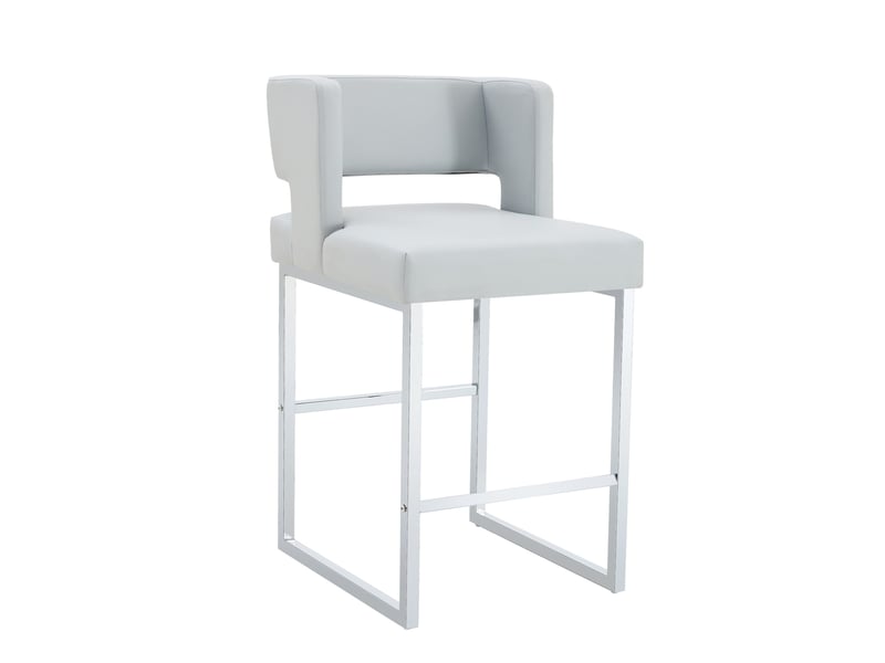 Tabouret de bar rembourré avec assise confortable et structure stable, en polyuréthane et métal argenté gris clair  - Conforama A