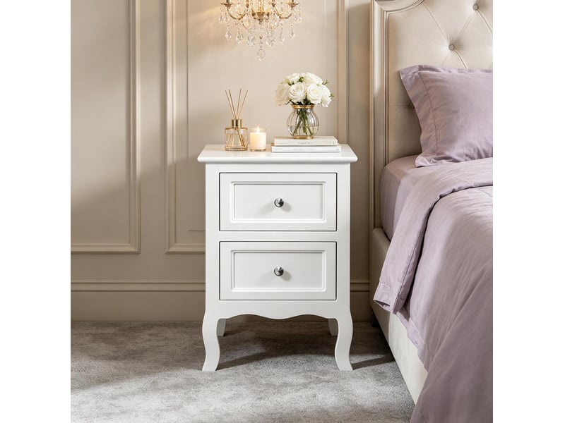  Table de chevet blanche à 2 tiroirs en mdf laqué avec poignées en métal  - Conforama D