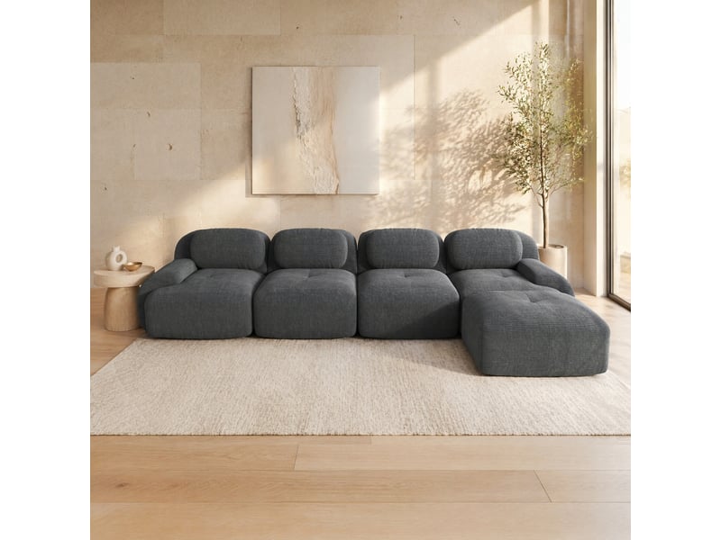 Canapé d'angle modenvie modulaire 4 places 388 x 178 cm velours côtelé gris - Conforama E