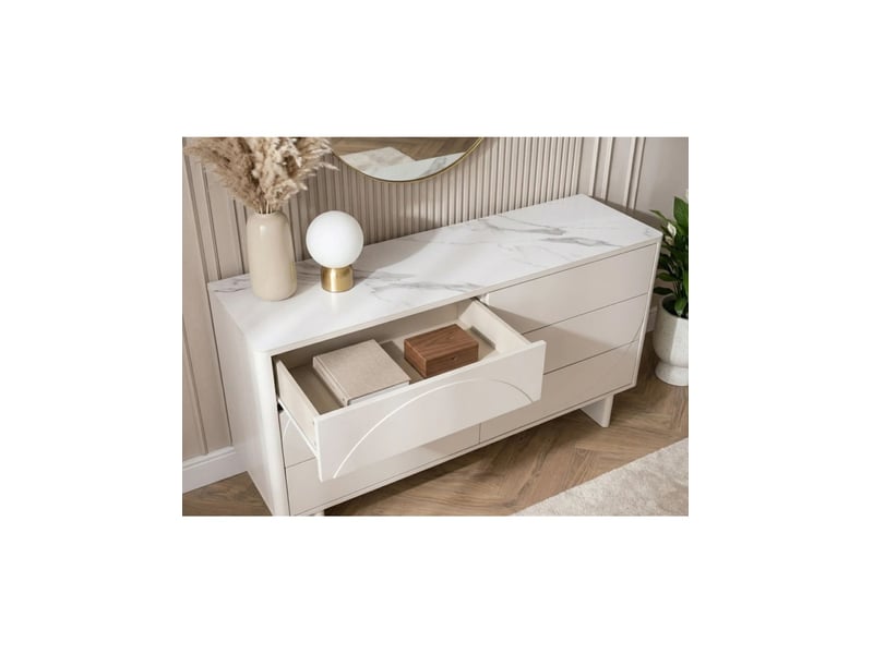 Buffet miya 150 cm blanc – 6 tiroirs et plateau céramique effet marbre - Conforama D